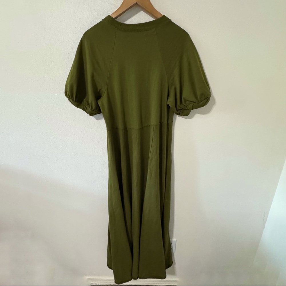 Free People Beach Brentwood Puff Sleeve Maxi Olive Green Cotton Relaxed Fit-S - Picture 3 of 10